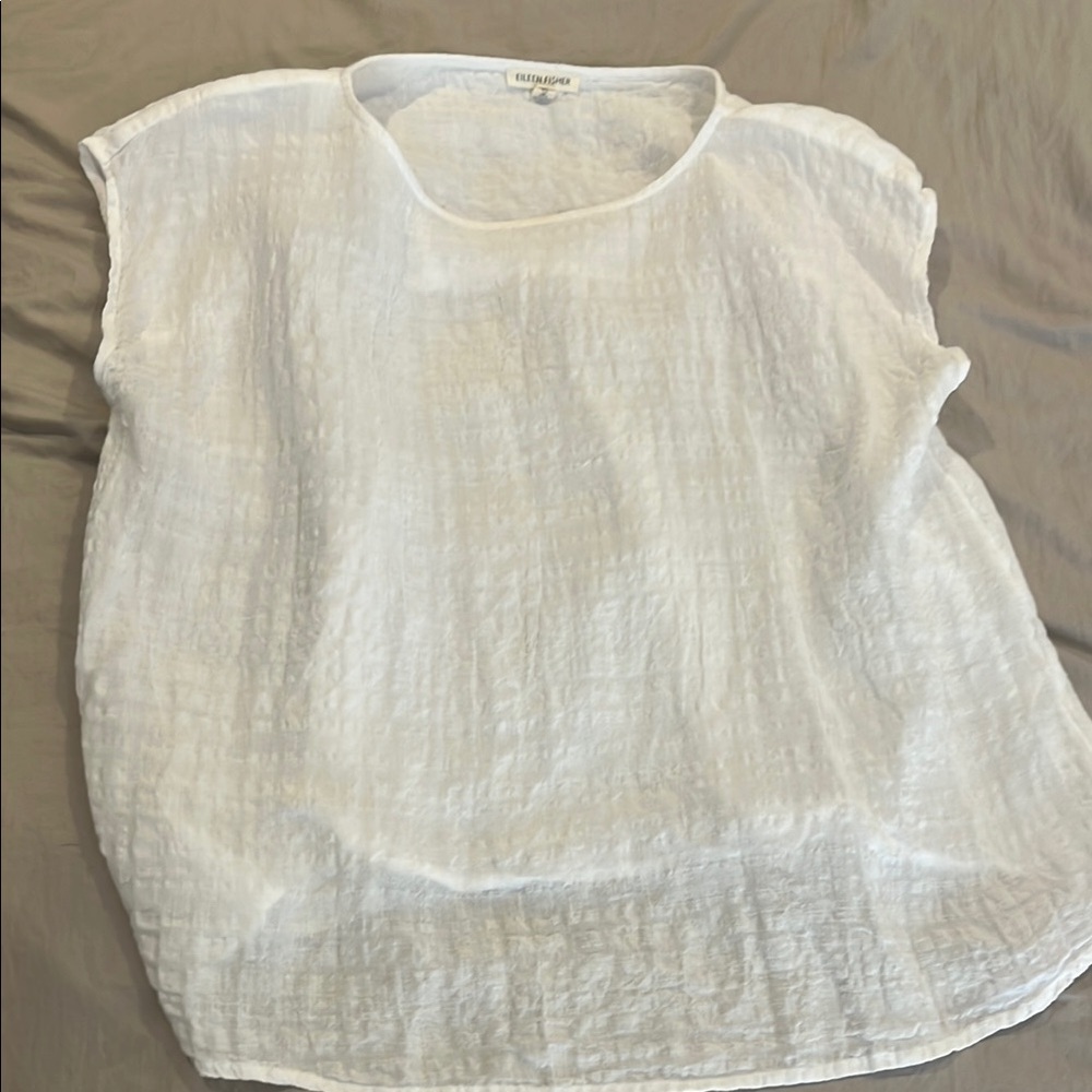 Eileen Fisher White Cap Sleeve Boxy Blouse